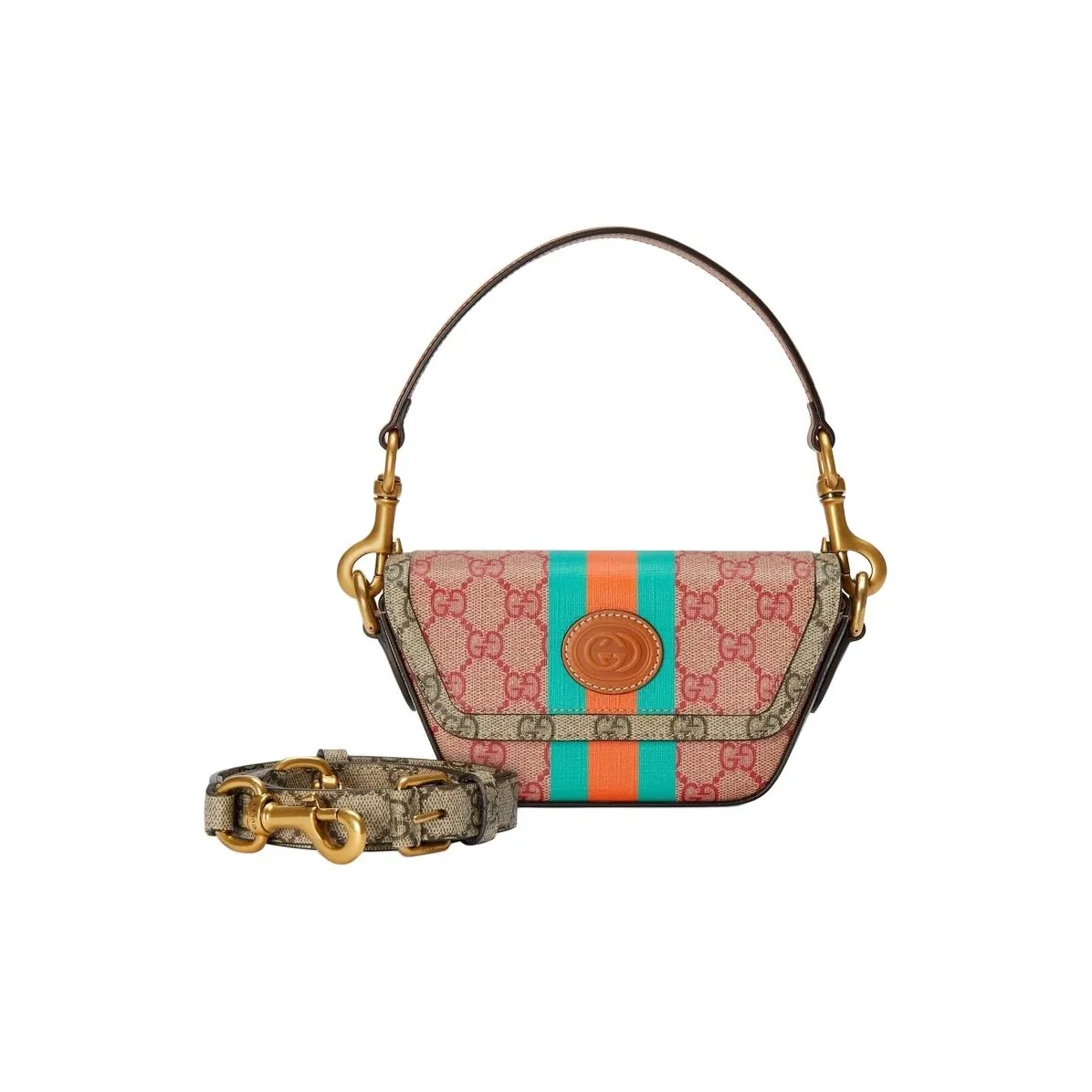 GUCCI Superme Canvas With Leather Shoulder Bag Crossbody Bag Handbag Mini Women's Brown & Pink