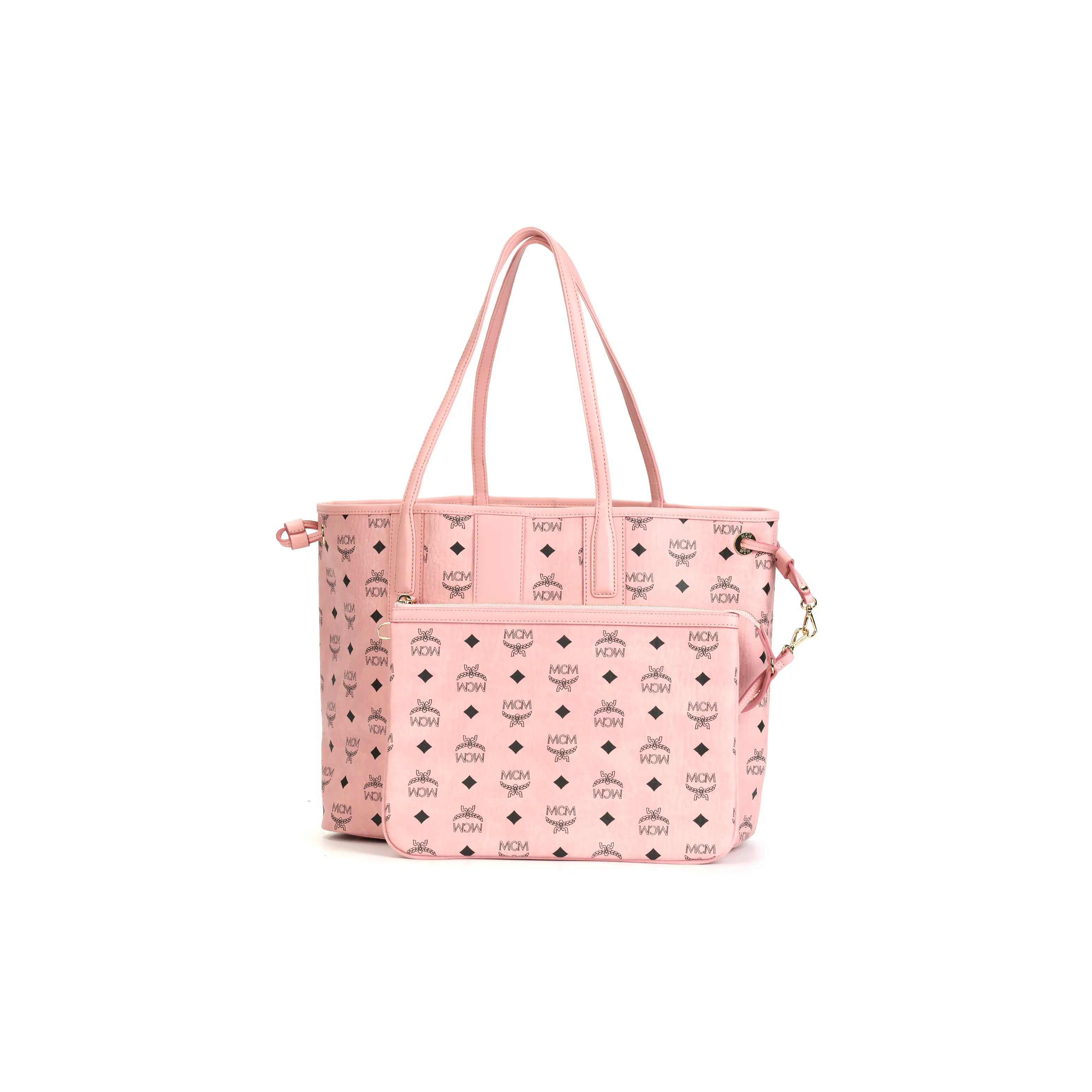 MCM Liz Visetos Leather Tote Bag, Shopping Bag, Shoulder Bag, Handbag Medium Size Women's Peachy Pink