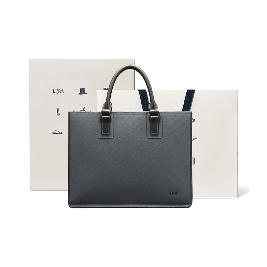 BVP Briefcases Italy Version 3D Fabric Texture Cow Leather Gentleman Gray