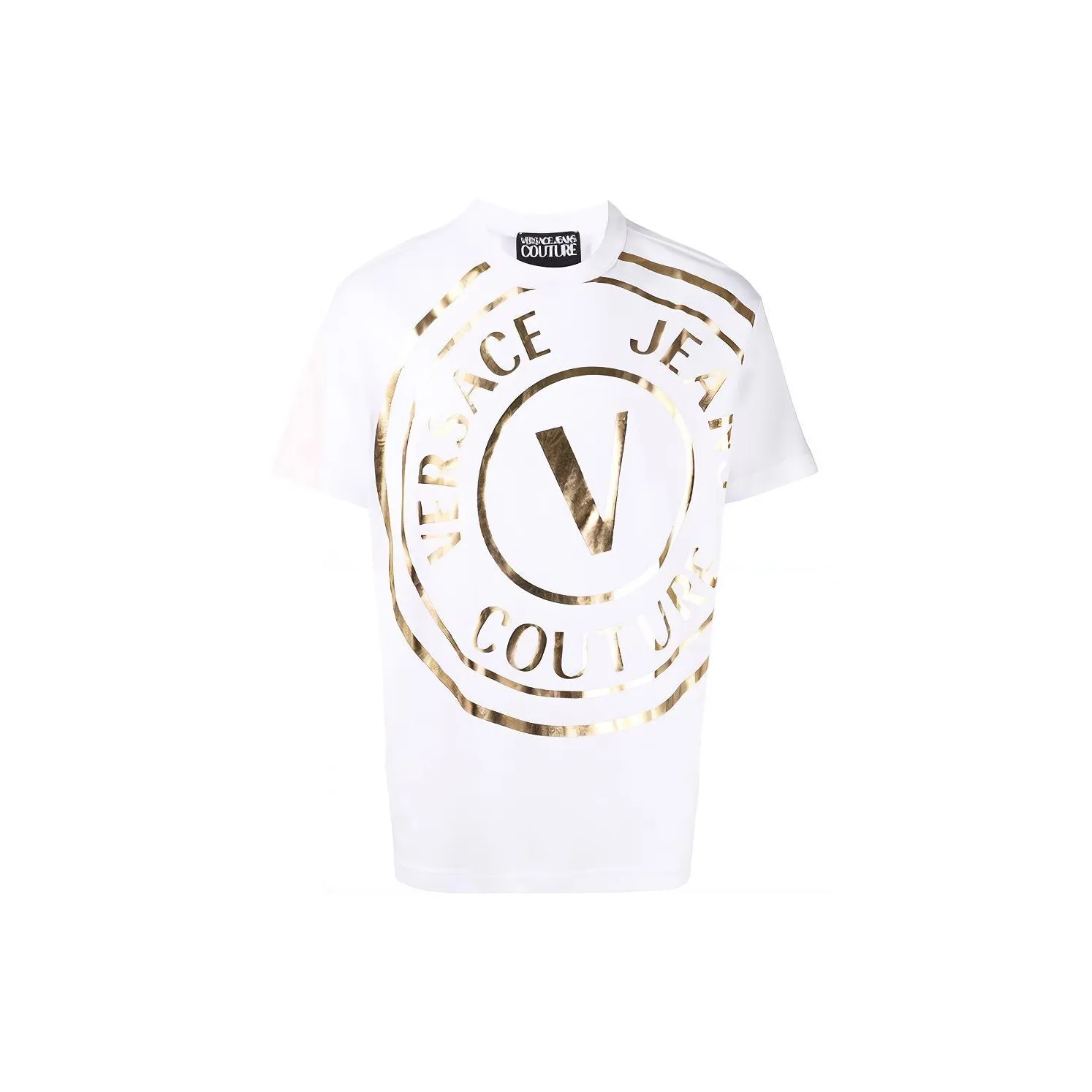 VERSACE JEANS COUTURE SS22 Men Metallic Logo Printed Short-Sleeve T-Shirt White