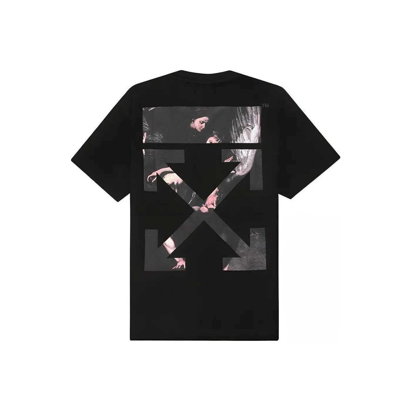 Off Белый Рукав с оборванным плечом T-рубашка Мужская Черная