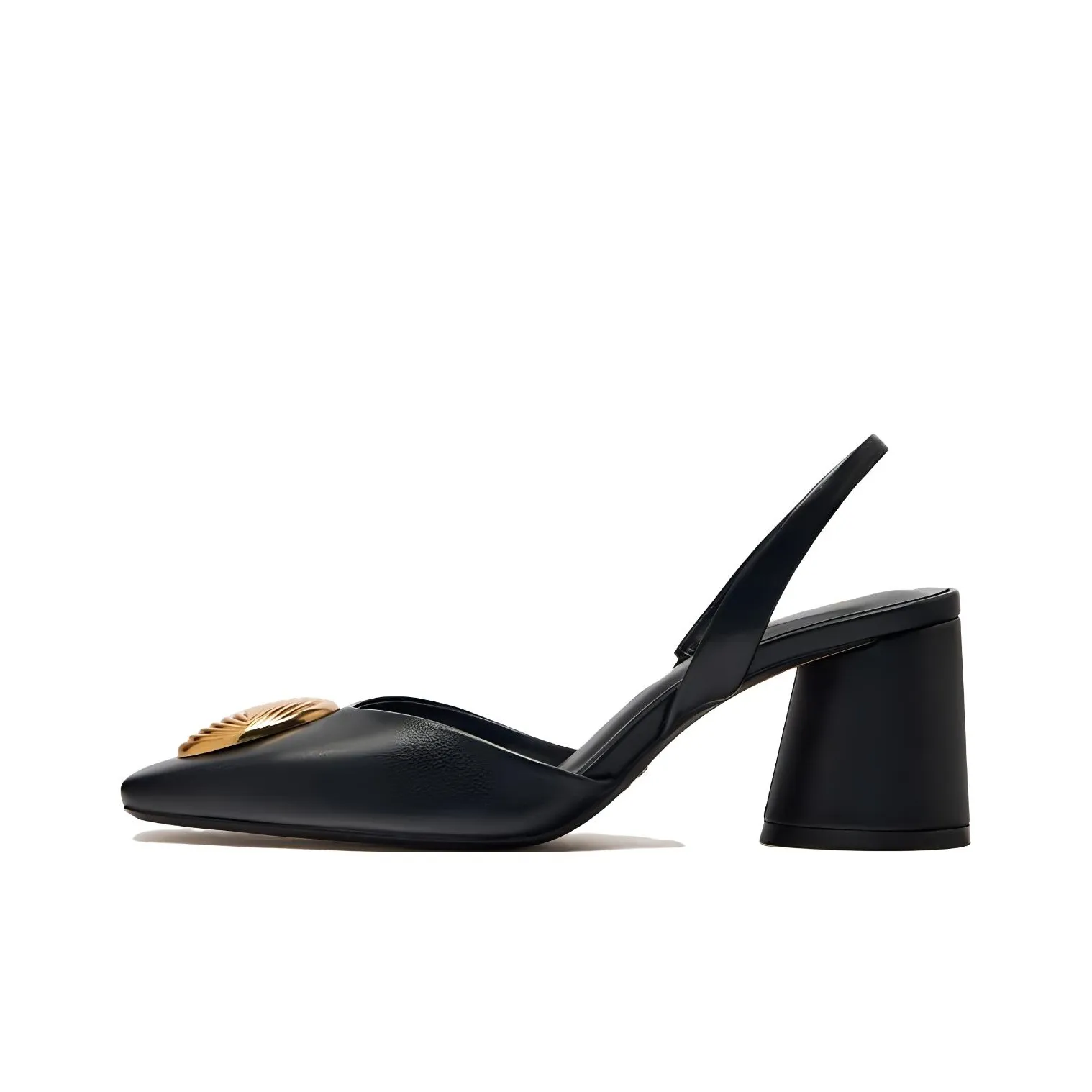 ZARA Chunky Heel High Heels 6cm Women's Black Gold