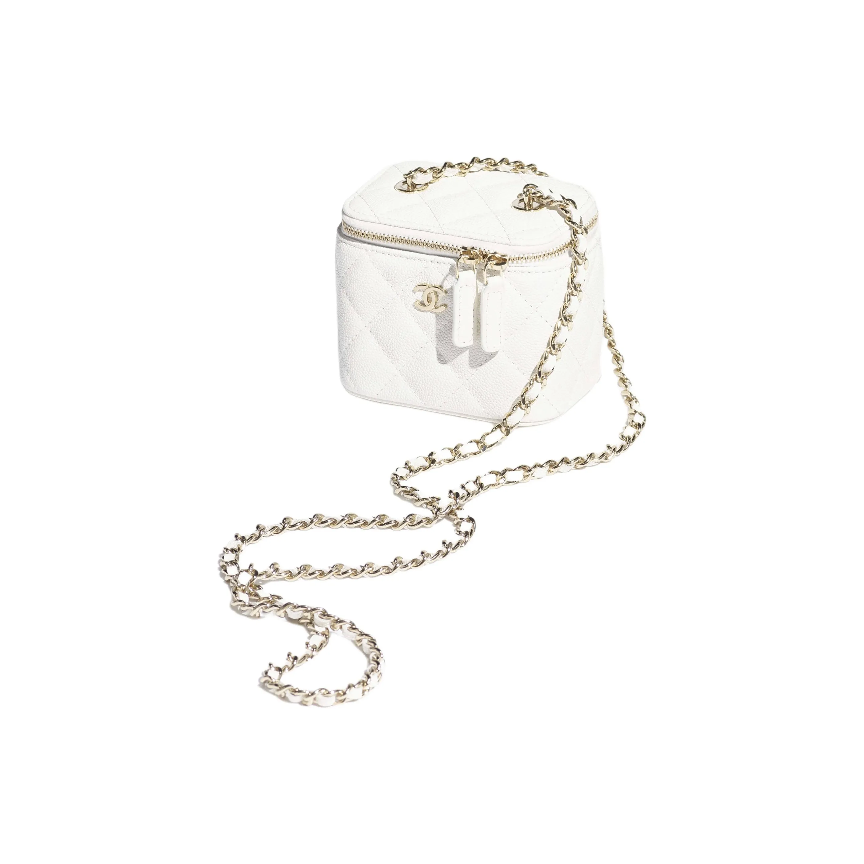 CHANEL Bright Calfskin One Shoulder Crossbody Bag Small Women's White