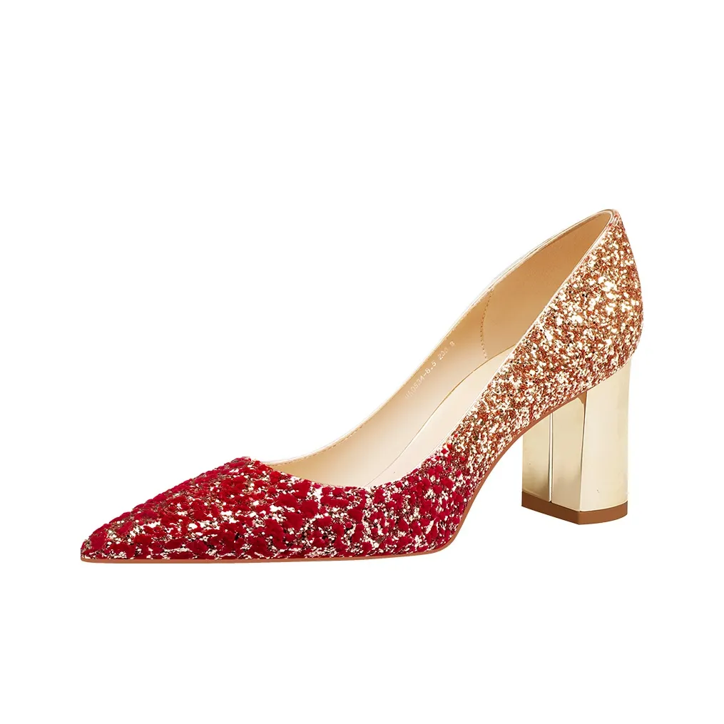 WEISHIBANGWEI Грубый каблук Высокие каблуки Женские Красный