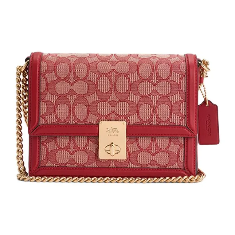 COACH Hutton Коровья кожа Маленькая квадратная сумка Сумка с цепочкой Портативная сумка через плечо Маленькая женская сумка RUBY RED