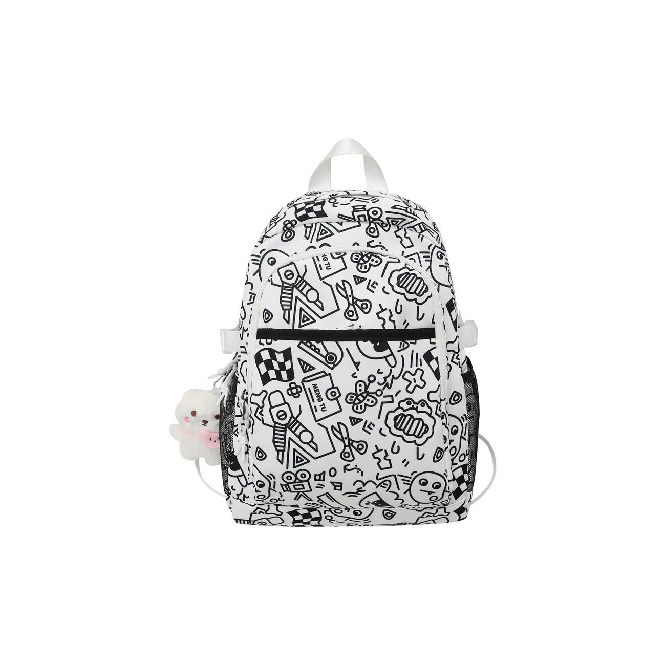 Travel Nylon Backpack Unisex Black White/Multicolor