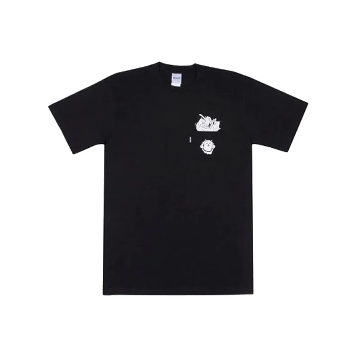 RIPNDIP совместный бренд Круглый вырез Облегающий Прямой крой Короткий рукав Т-рубашка Унисекс Черный