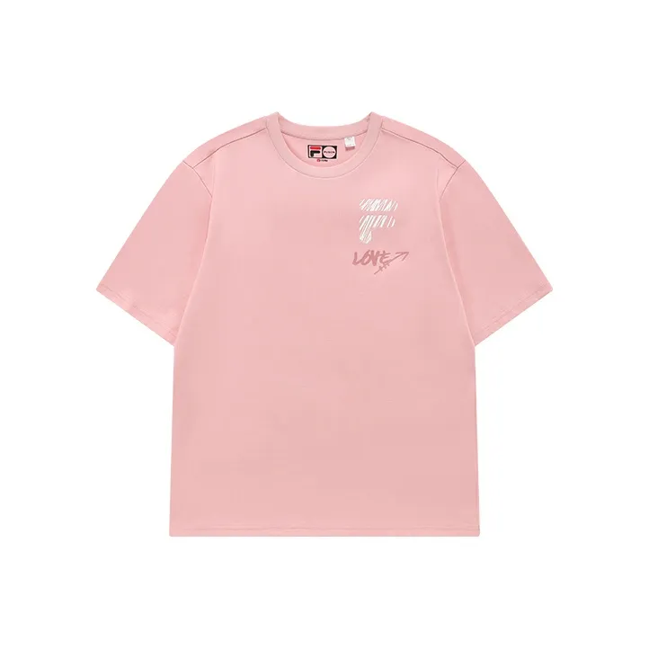 FILA FUSION Drop Shoulder Sleeve T Shirt Unisex Youth Pink
