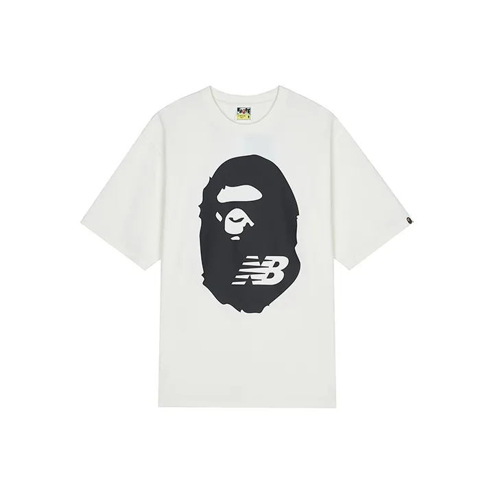 New Balance X BAPE Men's Collaboration Retro Logo Print Crewneck T Shirt White