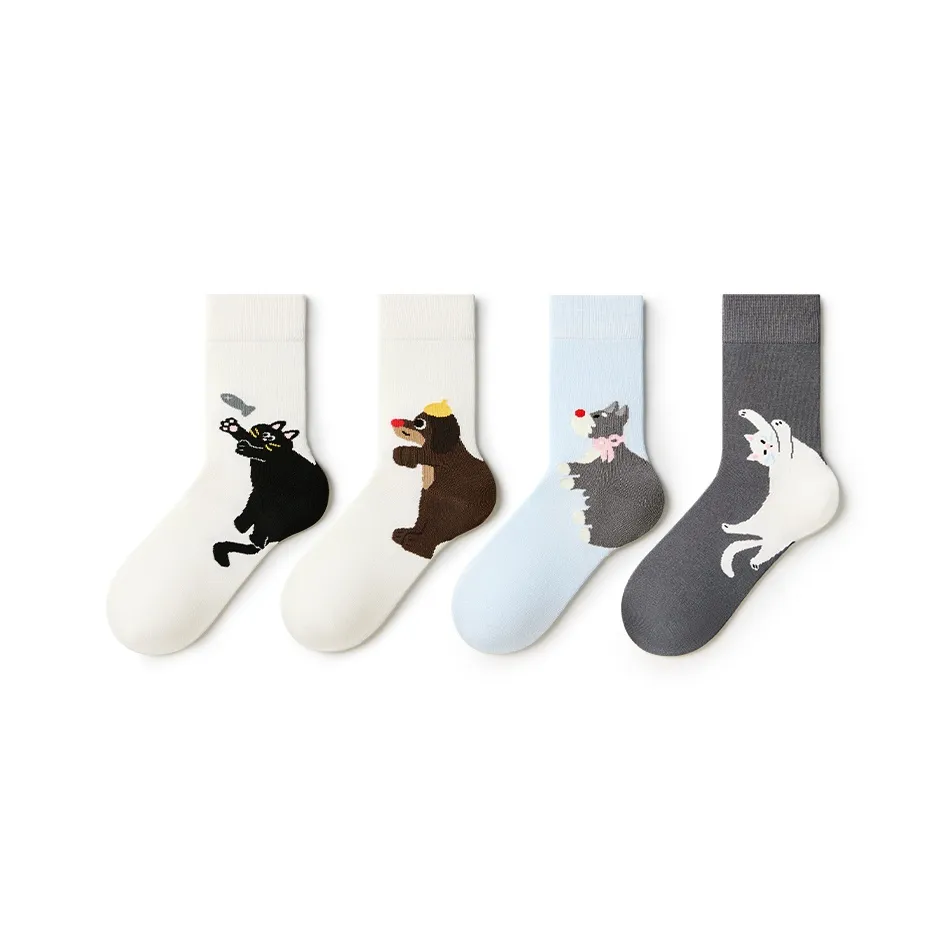 PRIMEET Носки Crew Женские 4 упаковки милый дизайн с питомцами Hug