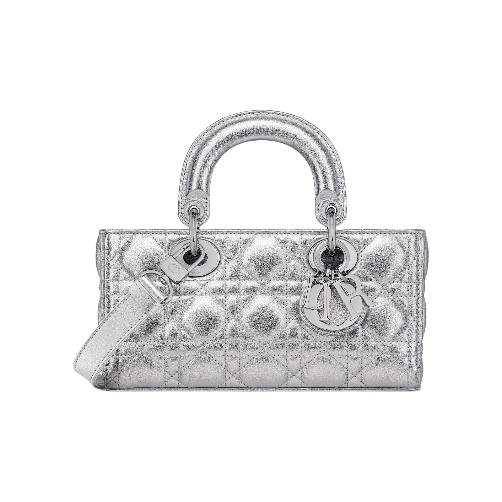 DIOR Lady D Joy Calfskin Lady Dior Bag, One Shoulder Handbag Small Size Women's Silver