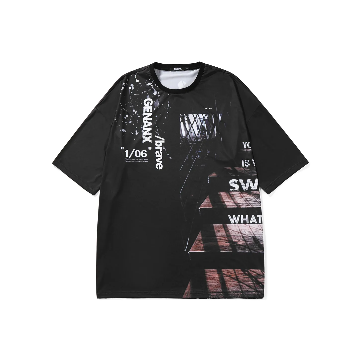 GENANX Прямой крой длина рукава (размер в длину) рубашка Sleeved T унисекс черный