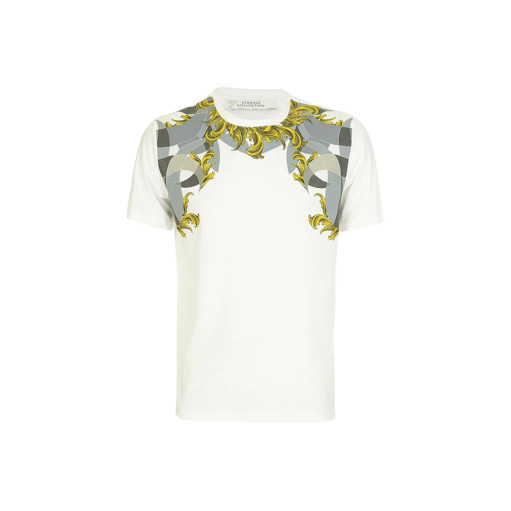 VERSACE Baroque Print Crew Neck Short Sleeved T Shirt Men's White