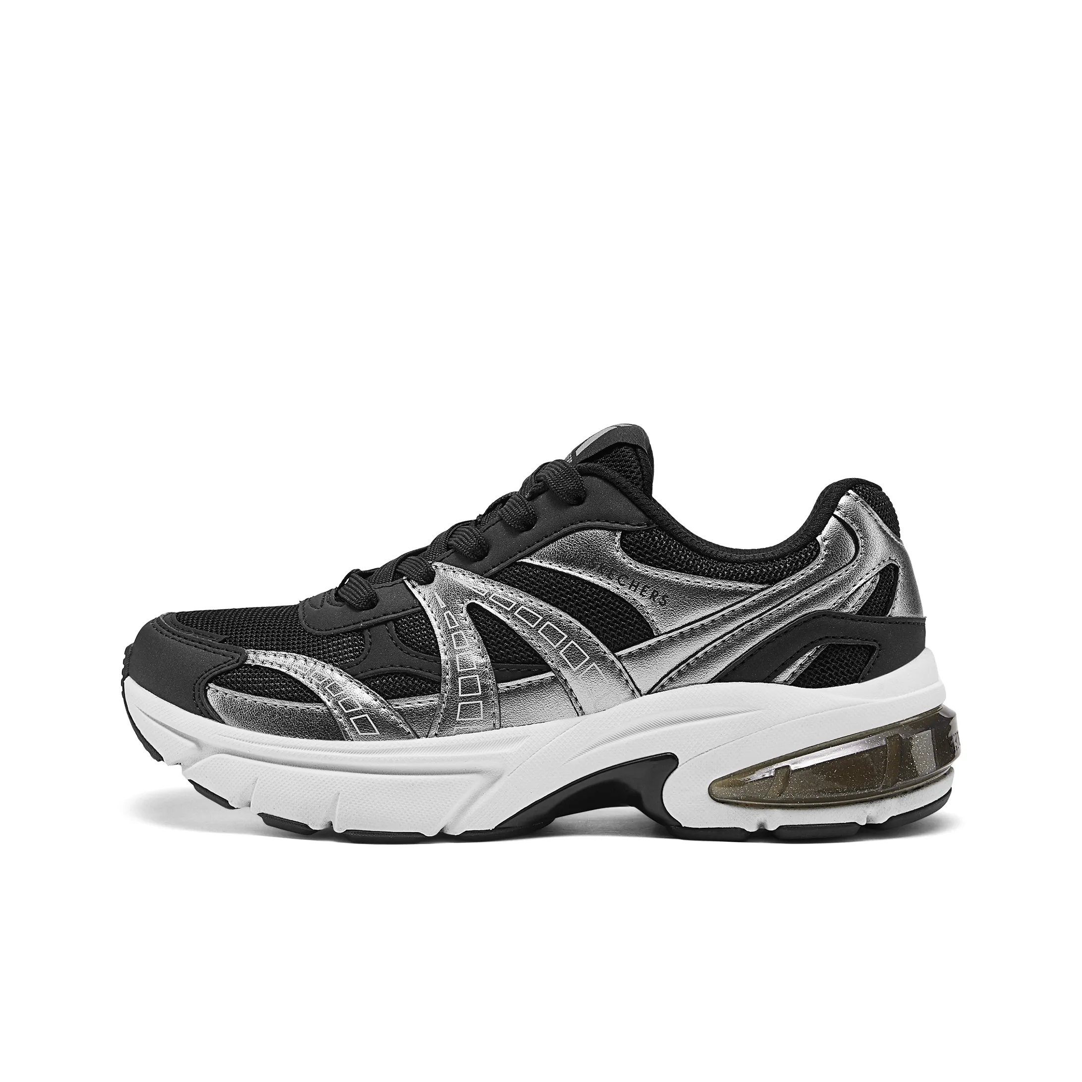 Skechers Shadow Low Топ Толстая подошва Кроссовки Женские Черные Серебряные