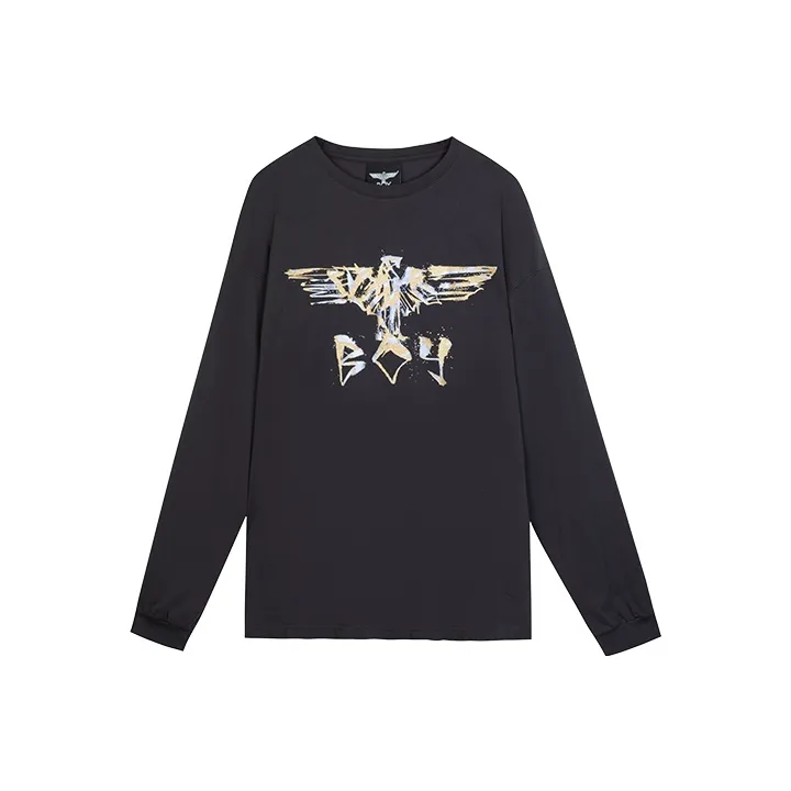 Boy London FW21 Прямой крой Длинный рукав Т-рубашка Унисекс Серый