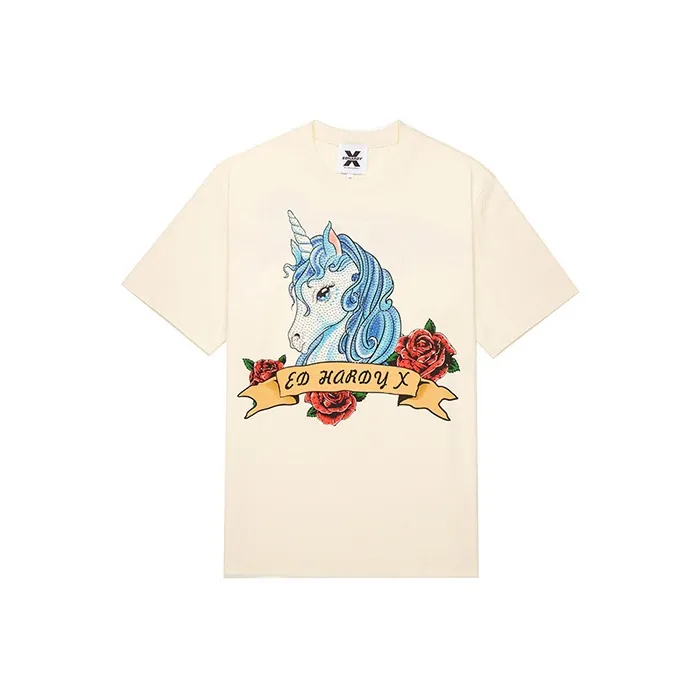 ED HARDY X T Shirts Unisex Ecru