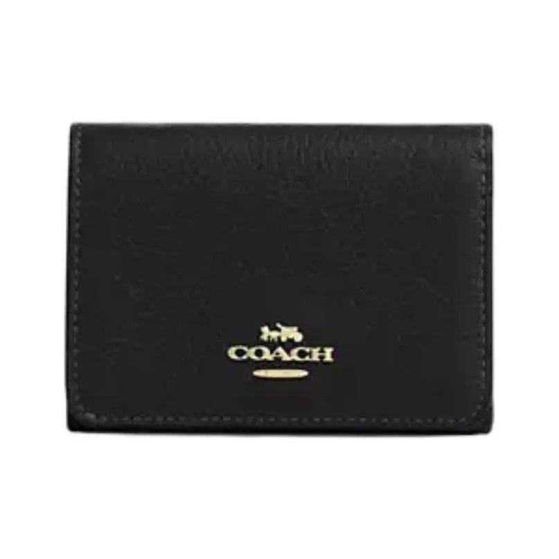 COACH SignatureCanvas Кожа Держатель для карт кошелек Мини Женский Черный