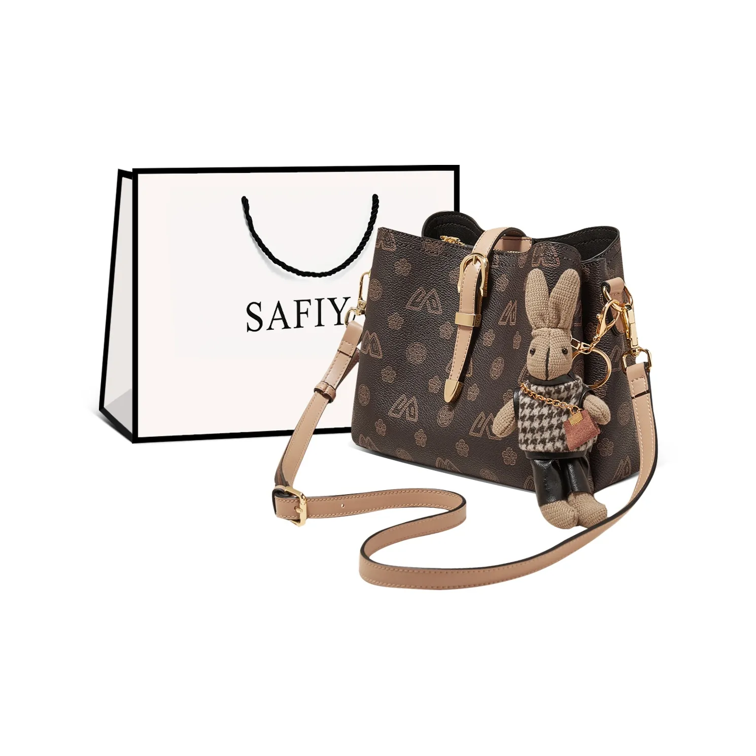 Safiya PVC ведрообразная сумка tote сумка сумка через плечо плечевая сумка среднего размера женская кофейного белого цвета