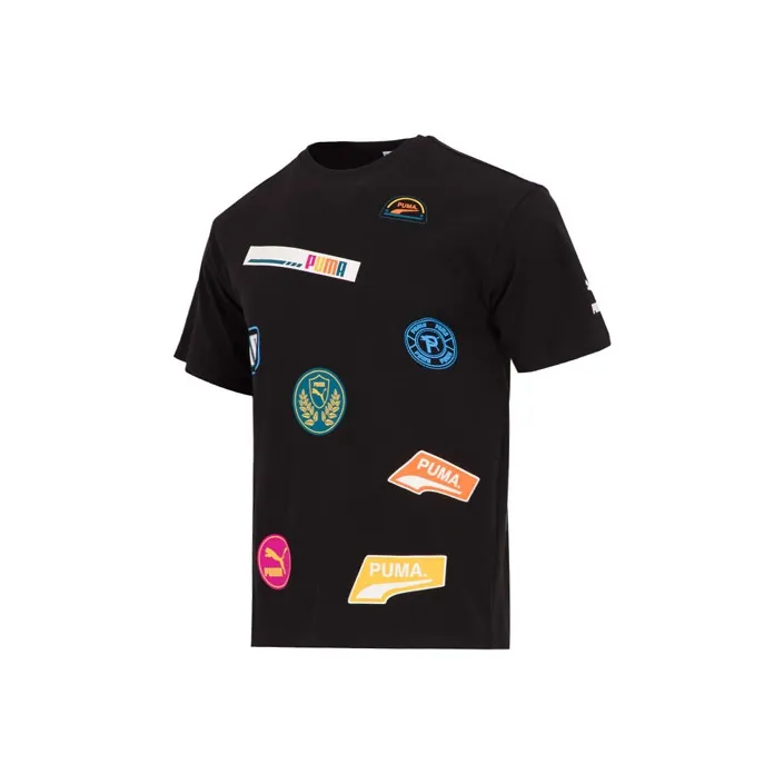 PUMA PRINT MIX BADGE Черная мужская футболка с коротким рукавом