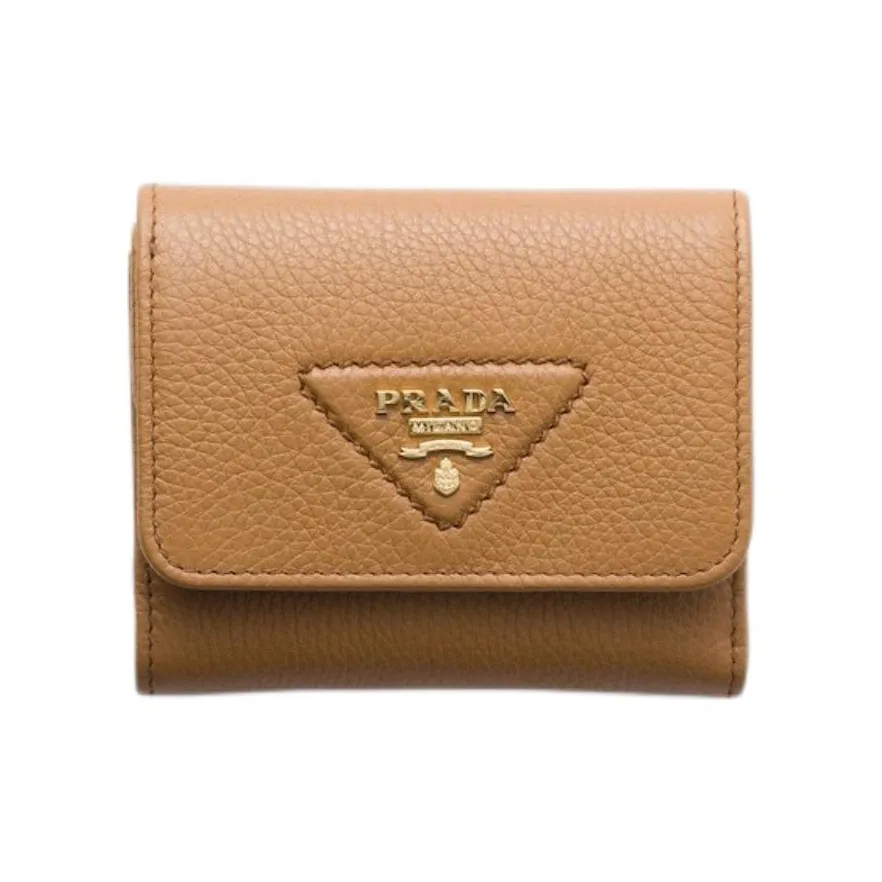 PRADA Calfskin Wallet Trumpets Women's Caramel