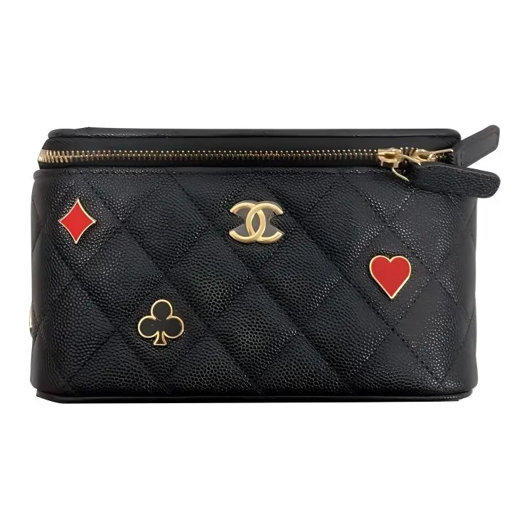 CHANEL 23P SS Grain Embossed Caviar Cow Leather Box Bag, Makeup Box, Shoulder Bag, Crossbody Bag Women's Black
