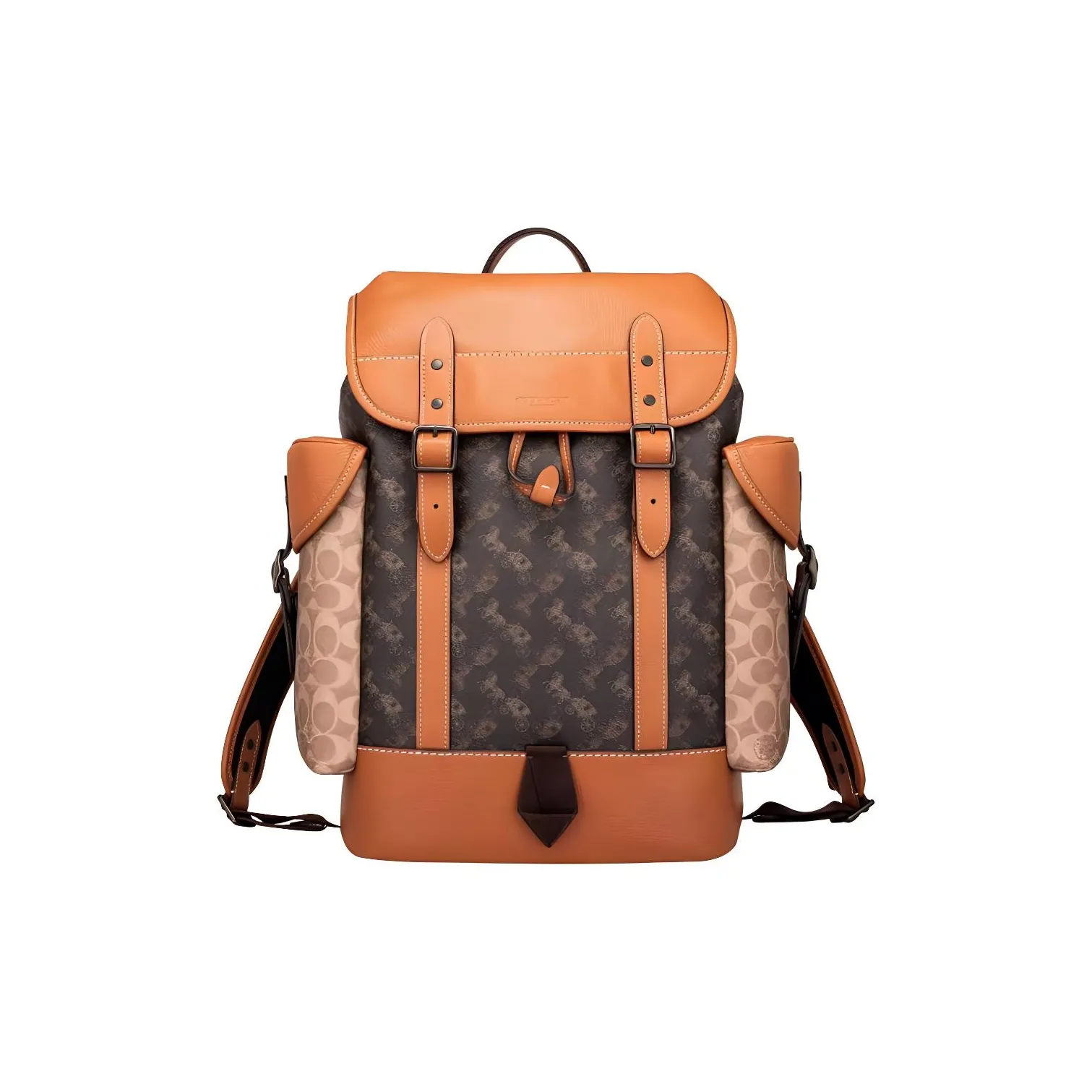 COACH Hitch Coated Canvas With Refined Calfskin Backpack Tubas Men's Orange & Brown