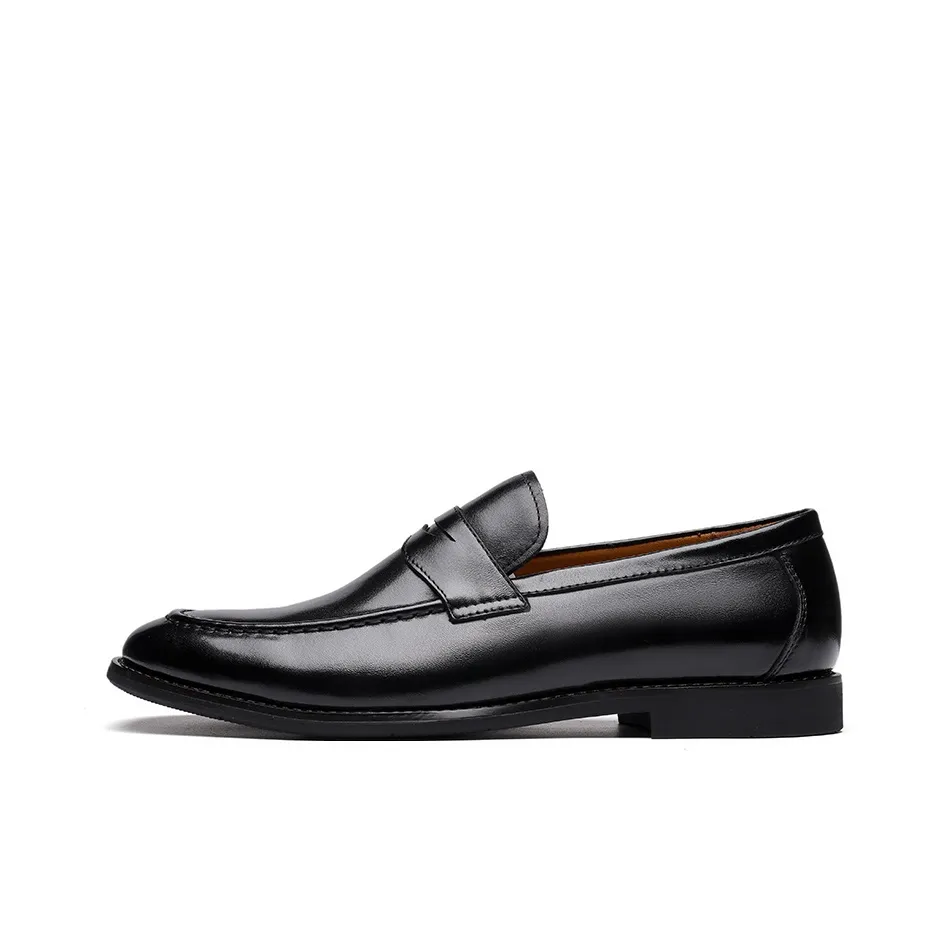 JASONSTAR Men's Leather white Shoes Loafers Flat Men's Black