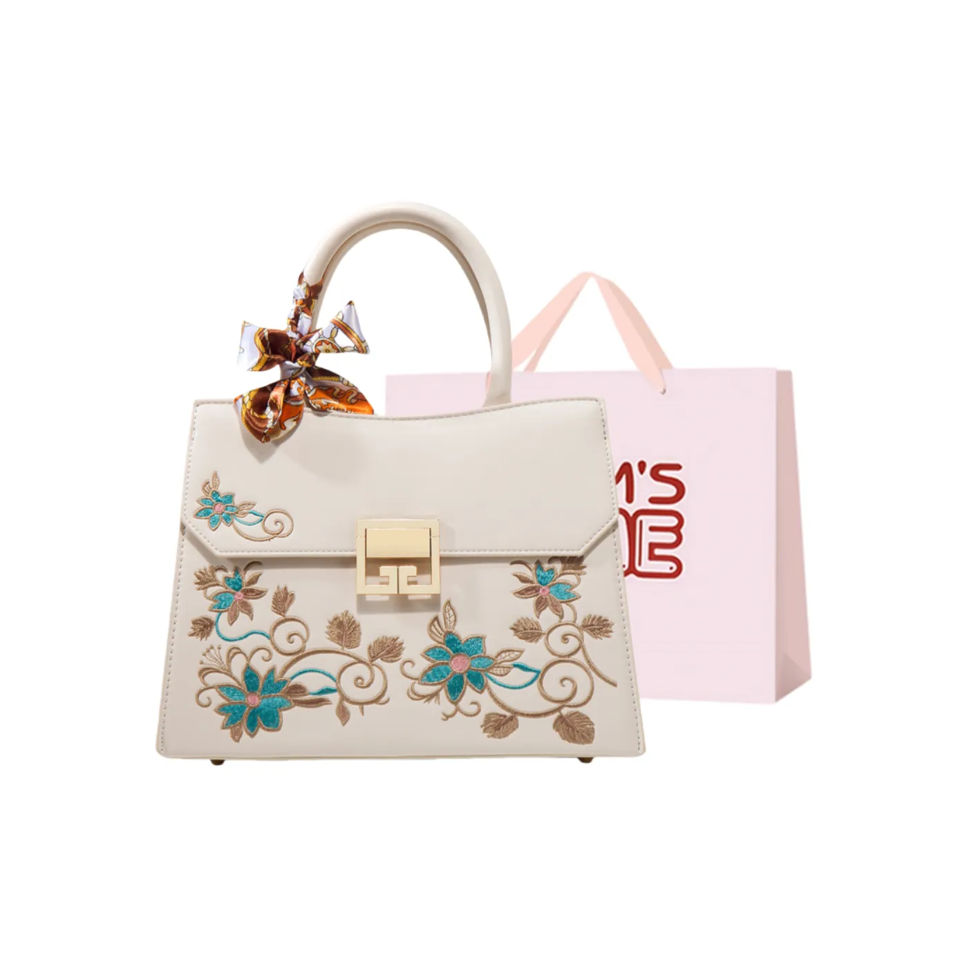 Worm's Home Pu Crossbody Bag One Shoulder Handbag Women's Floral Ecru