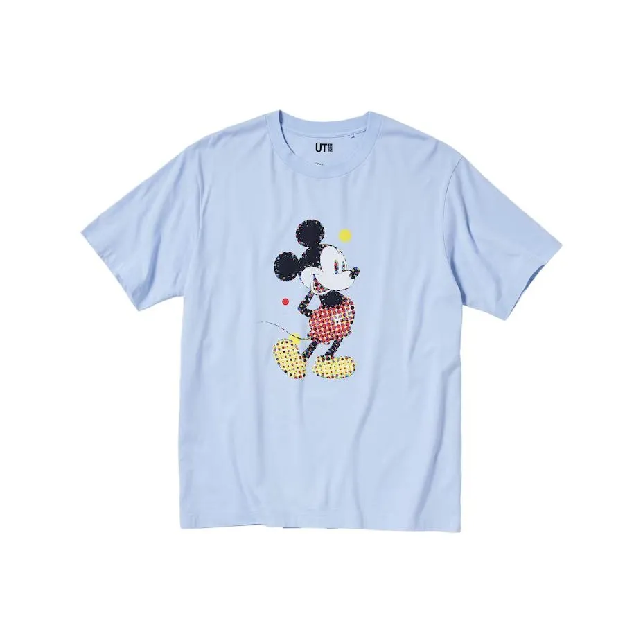 UNIQLO X Disney Co Бренд SS23 Светло-синие Унисекс T-рубашки