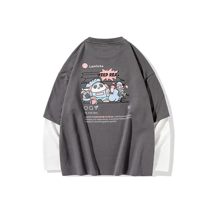 LAMLICKA YINYUEXIONGMAO Crew Neck Fitted Mock Two Piece T Shirt Unisex