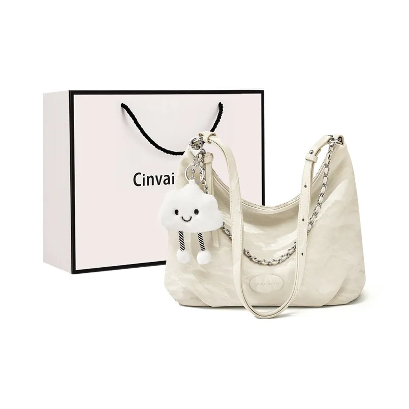 CinvaiKrose Synthetic Leather Tote Shoulder Bag Crossbody Bag Small Size Women's Ecru/Green/Black