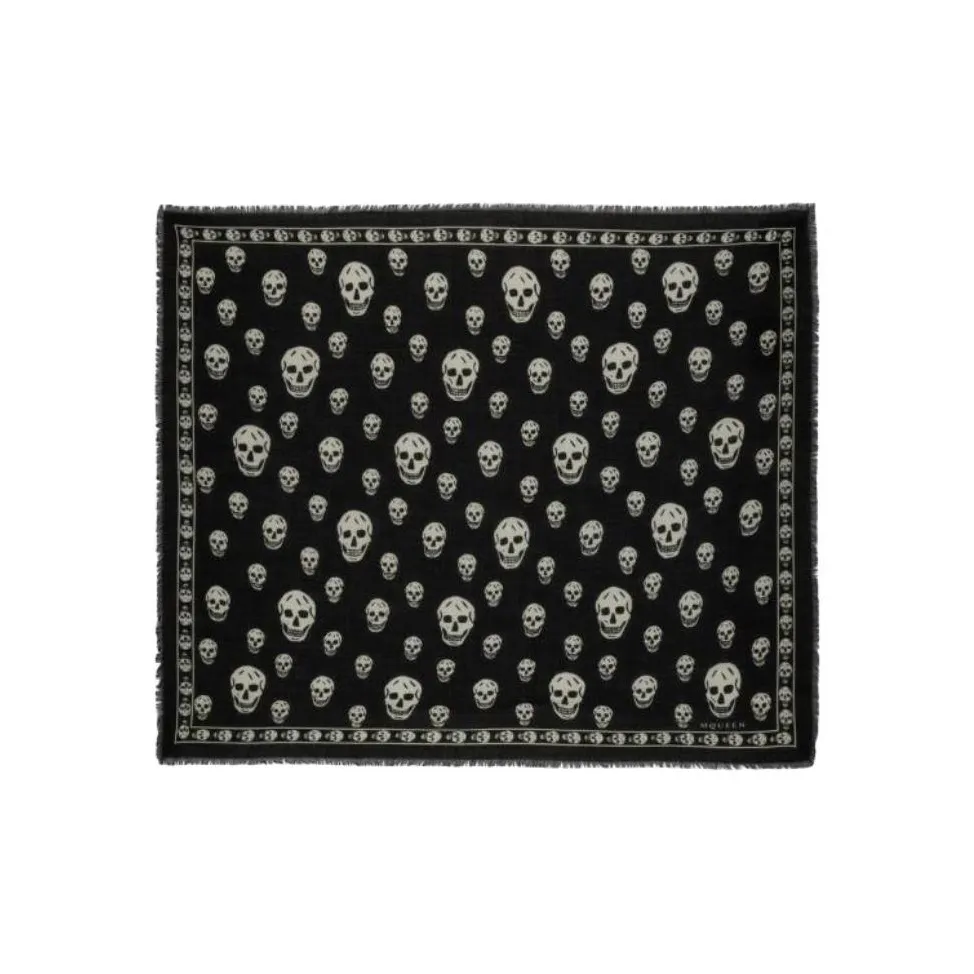 Alexander McQueen Skull Printed Fringed Edge Scarf