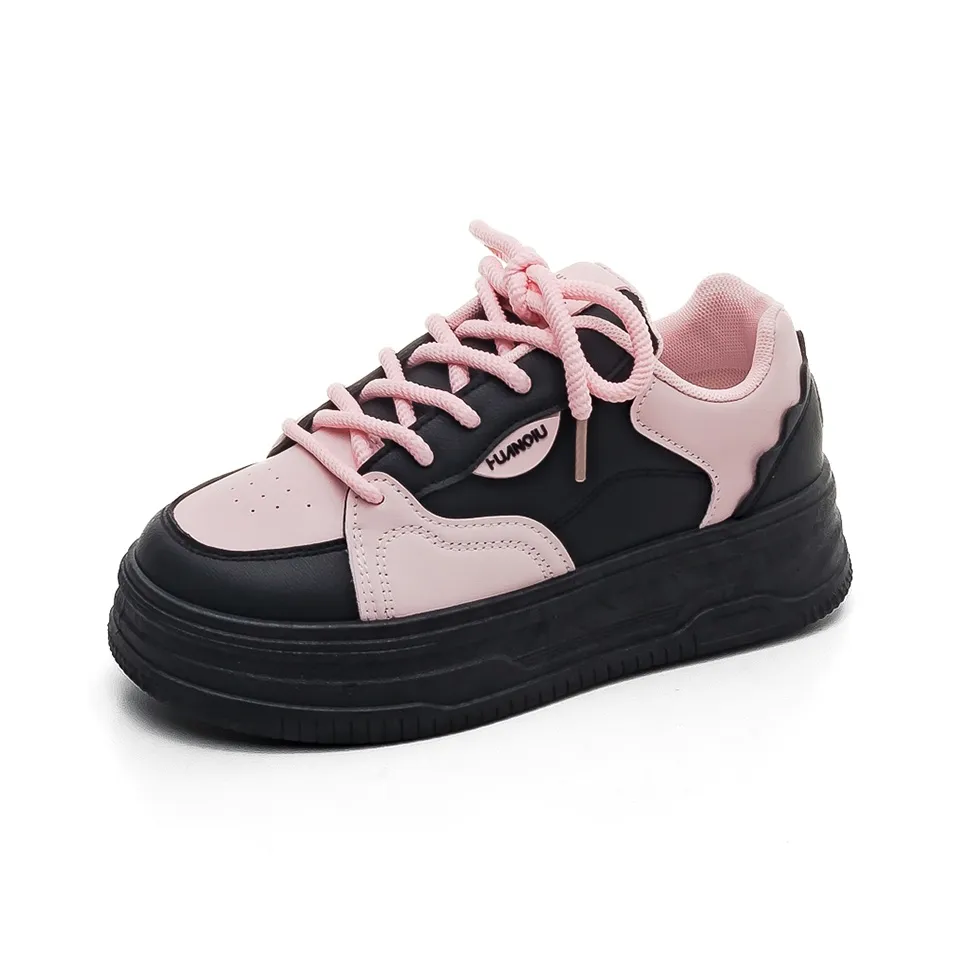 HUANQIU Slip-resistant Abrasion-resistant Breathable Low-Top Skateboard Shoes Women's Black Pink HUANQIU Противоскользящие Износостойкие Дышащие Низкие Кроссовки для Скейтбординга Женские Черный Розовый