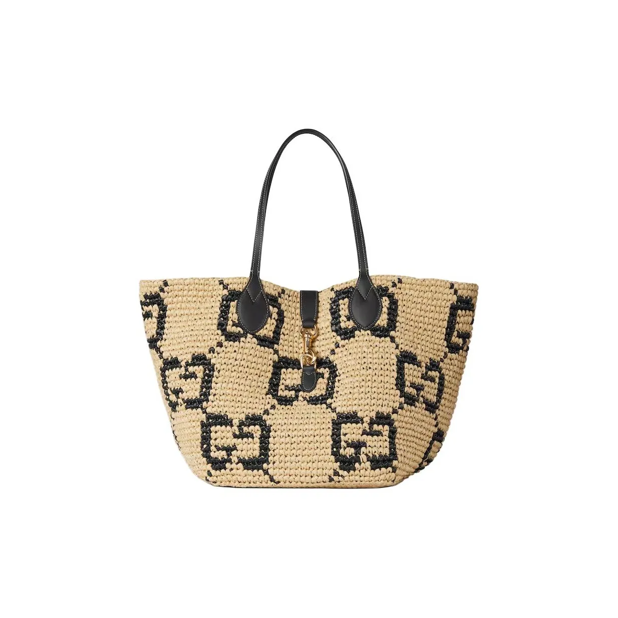 GUCCI Raffia Tote Bag, Shopping Bag, Shoulder Bag Trumpets Women's Brown