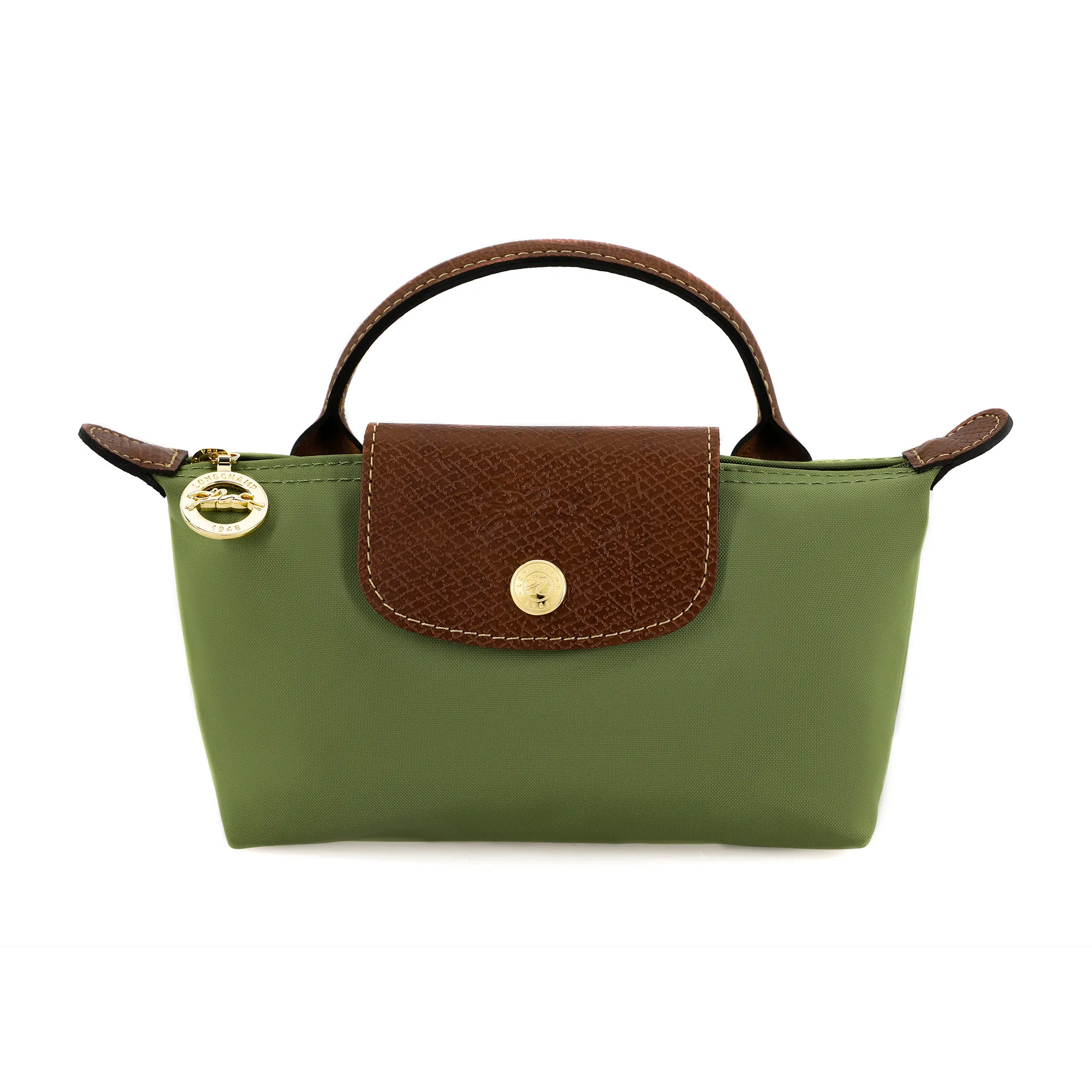 LONGCHAMP Le Pliage Cow Leather Trim Dumpling Bag Handbags Regular Women's Wild Grass Green