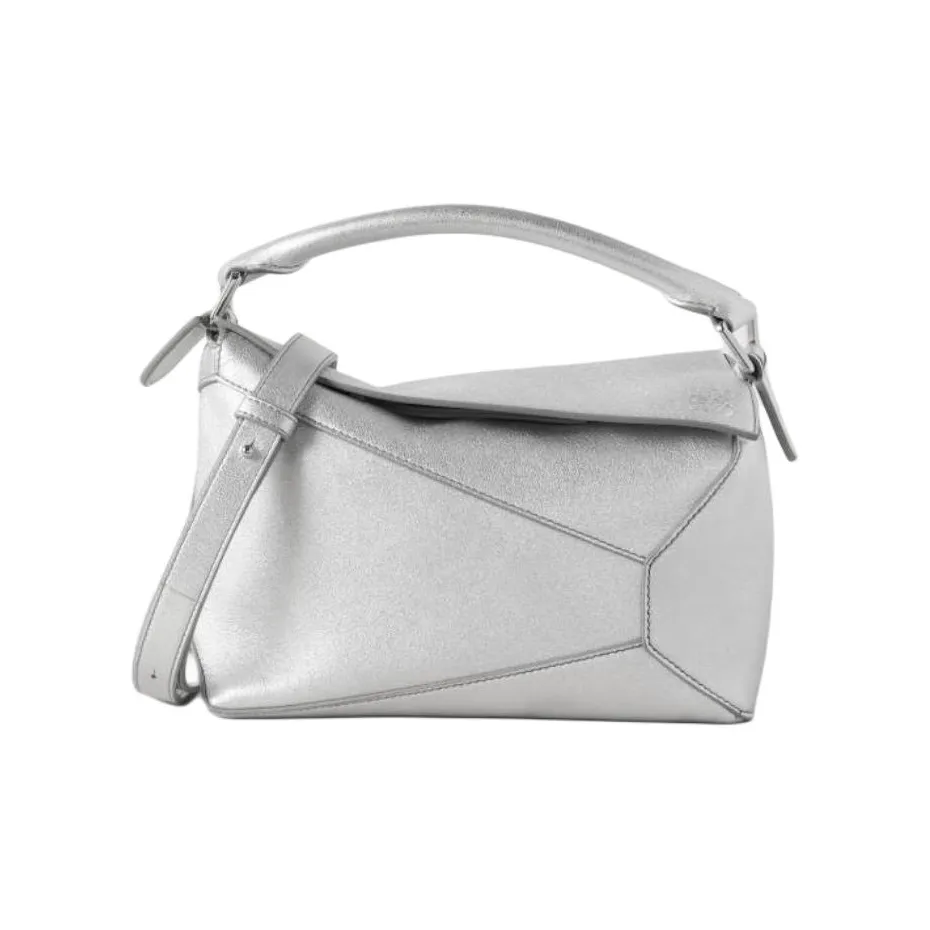 LOEWE Puzzle Leather Shoulder Bag, Crossbody Bag, Handbag Mini Women's Silver