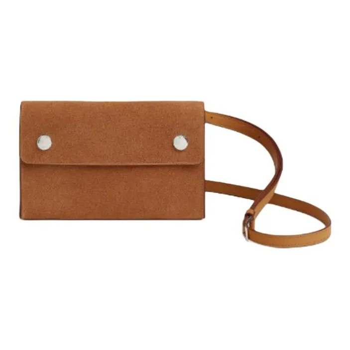 HERMES Grizzly & Swift Calfskin One Shoulder Wallet, Crossbody Bag Women's Rock Antelope Brown & Sesame