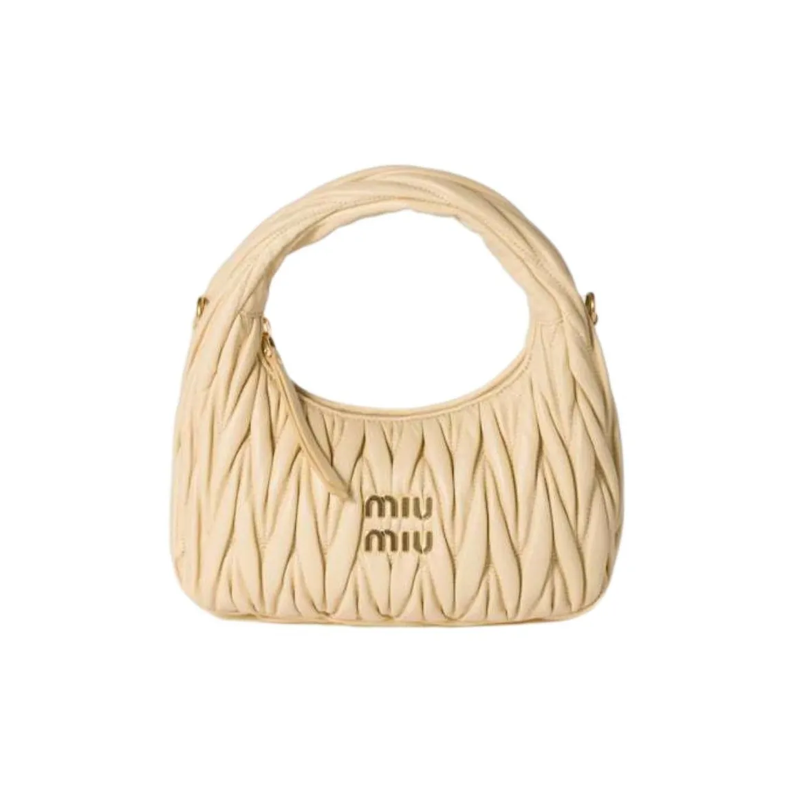 MIU MIU MatelasséWander Collection Lambskin Hobo Bag, Single Shoulder Handbag Small Size Women's Soybean Color
