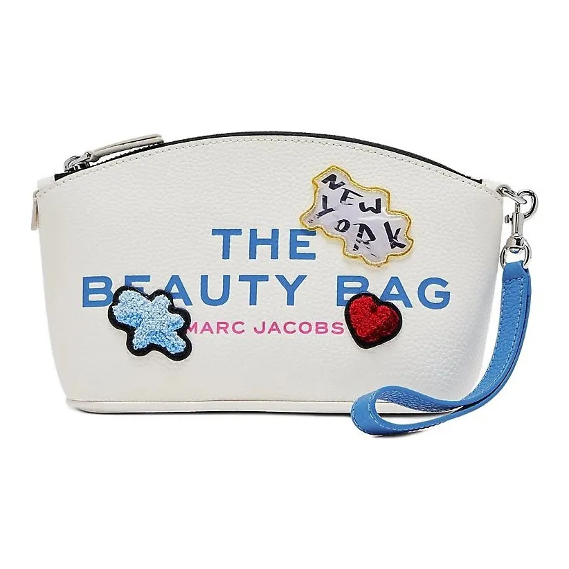 MARC JACOBS Leather Beauty Bag, Makeup Bag Unisex White & Multicolor