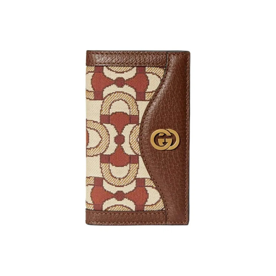 GUCCI Жаккардовая ткань Кожа Держатель для карт Мужской Коричневый