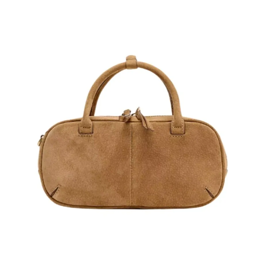 ZARA Pig Leather Bowling Bag Shoulder Bag Crossbody Bag Handbag Mini Women's Sand & Brown