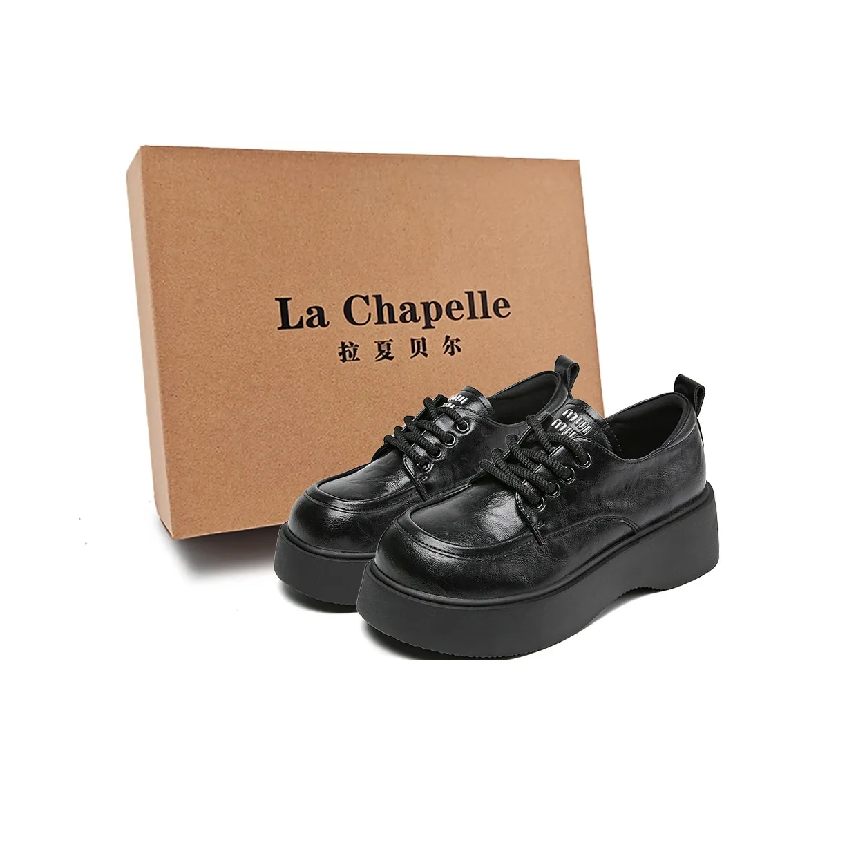 La Chapelle Минималистский стиль Универсальный Британский стиль Платформа Маленькие кожаные туфли Повседневные 4,8 см Женские Черный