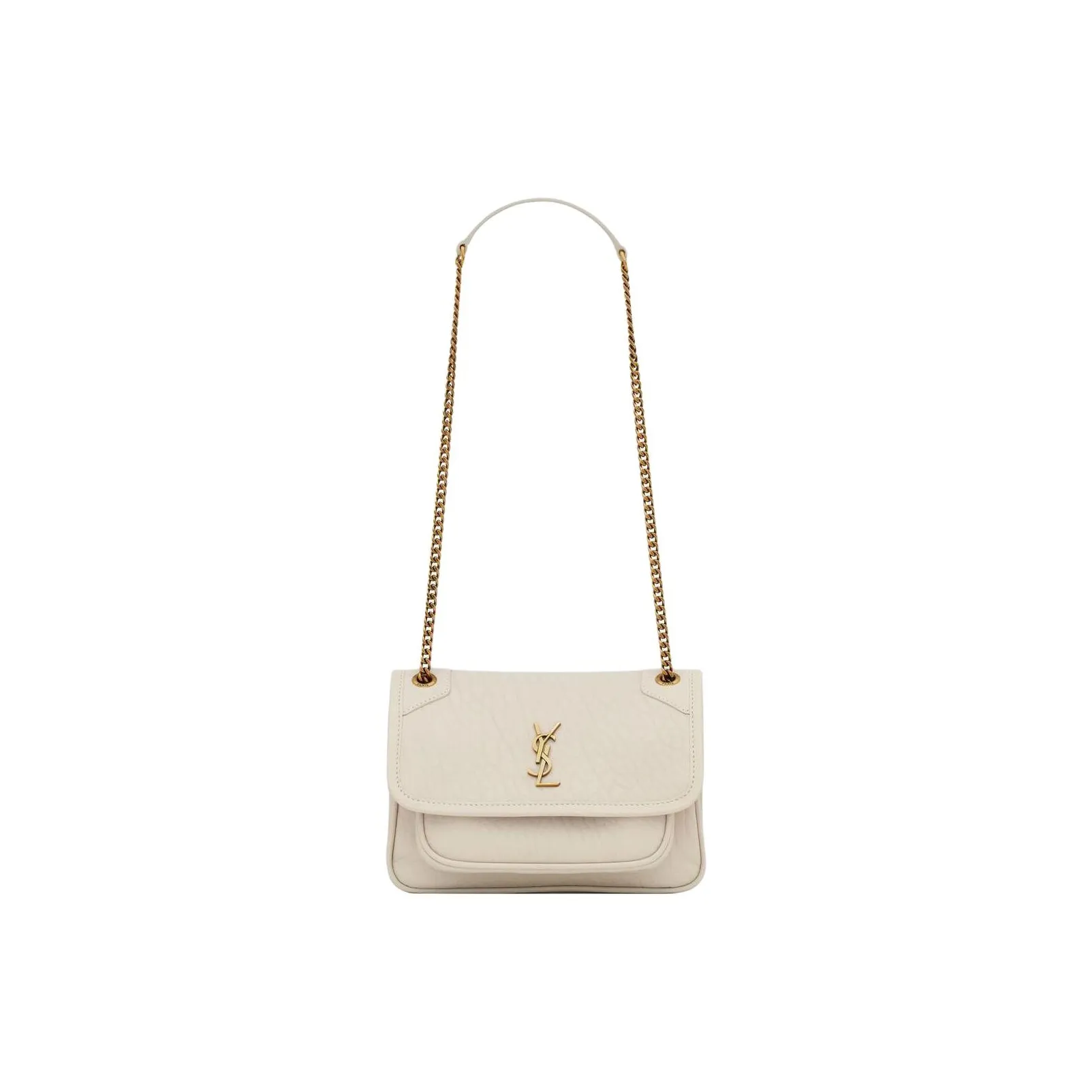 SAINT LAURENT Niki Sheepskin Crossbody Bag, Shoulder Bag Mini Women's Vintage White