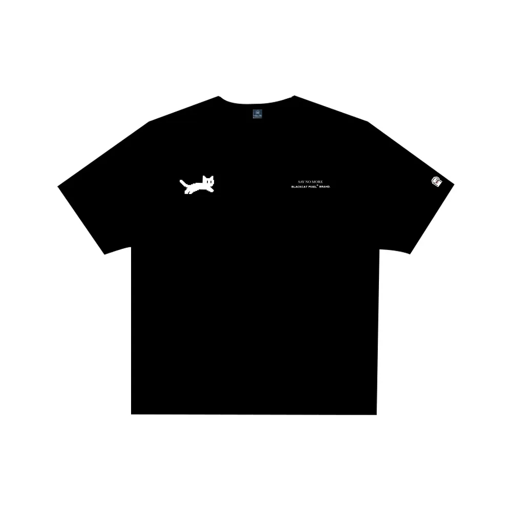 Black Cat Pixel T Shirts Men's Black