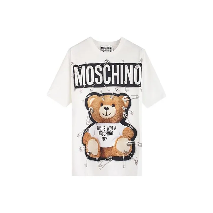 MOSCHINO Men Pin Bear Crew Neck Short Sleeve T-Shirt White