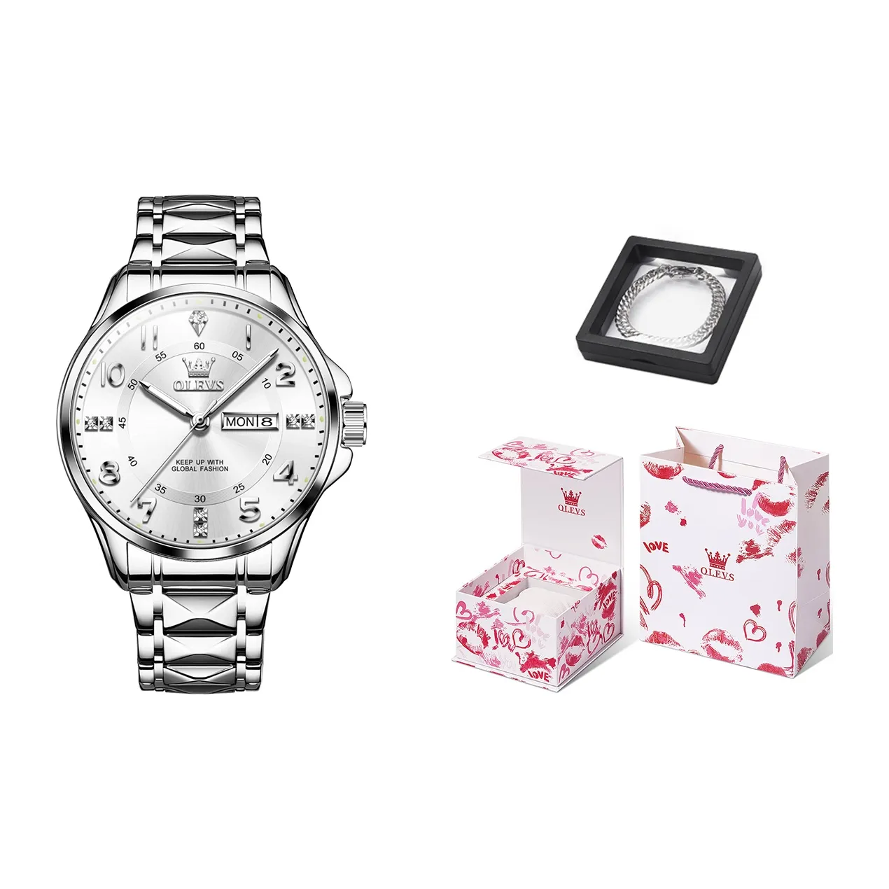 OLEVS Кварцевый механизм Часы Мужские Белый циферблат