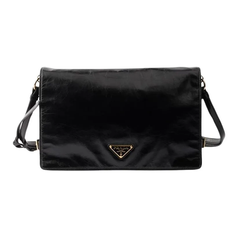 PRADA Leather Shoulder Bag Medium Size Women's Black