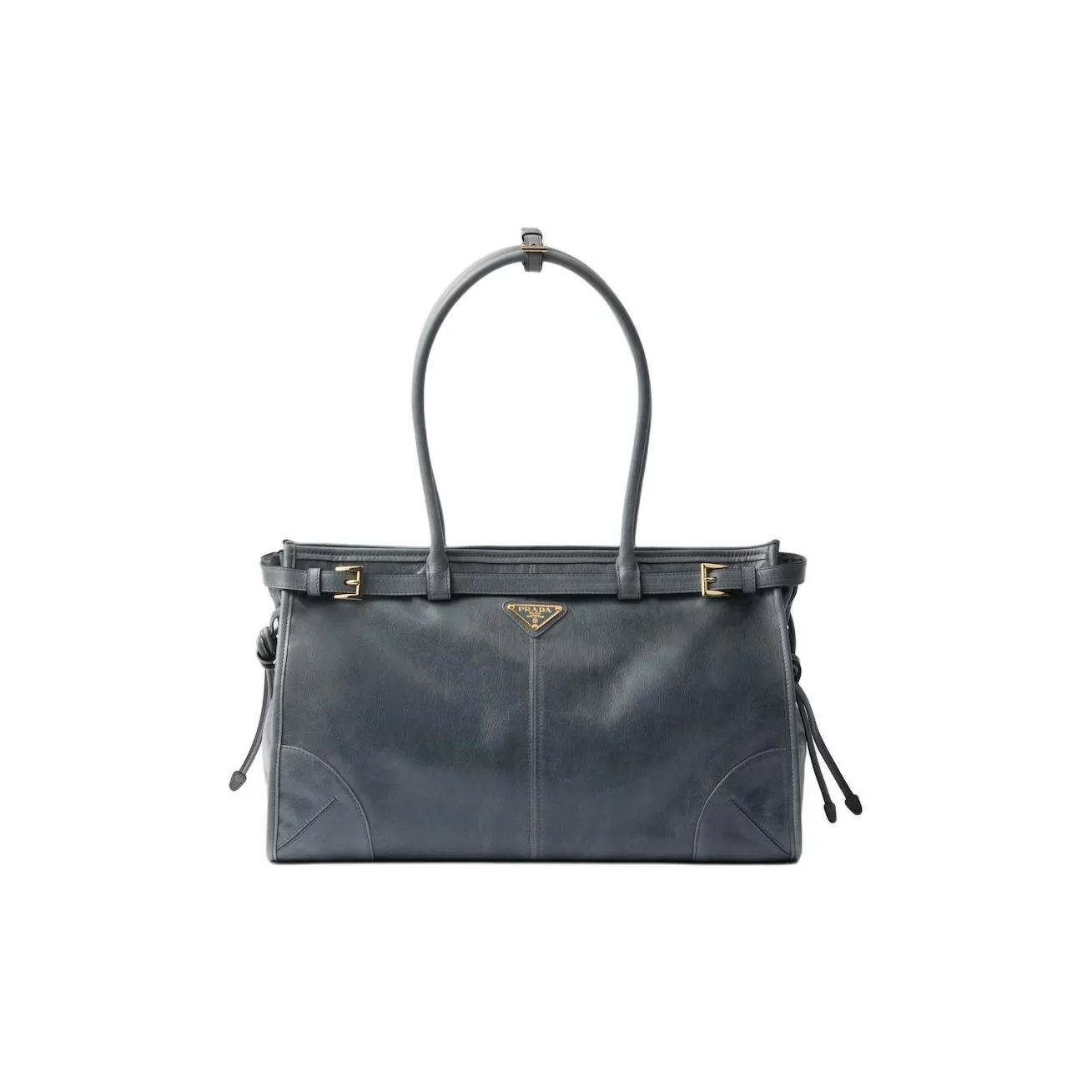 PRADA Cow Leather Shoulder Bag Tubas Women's Air Force Blue