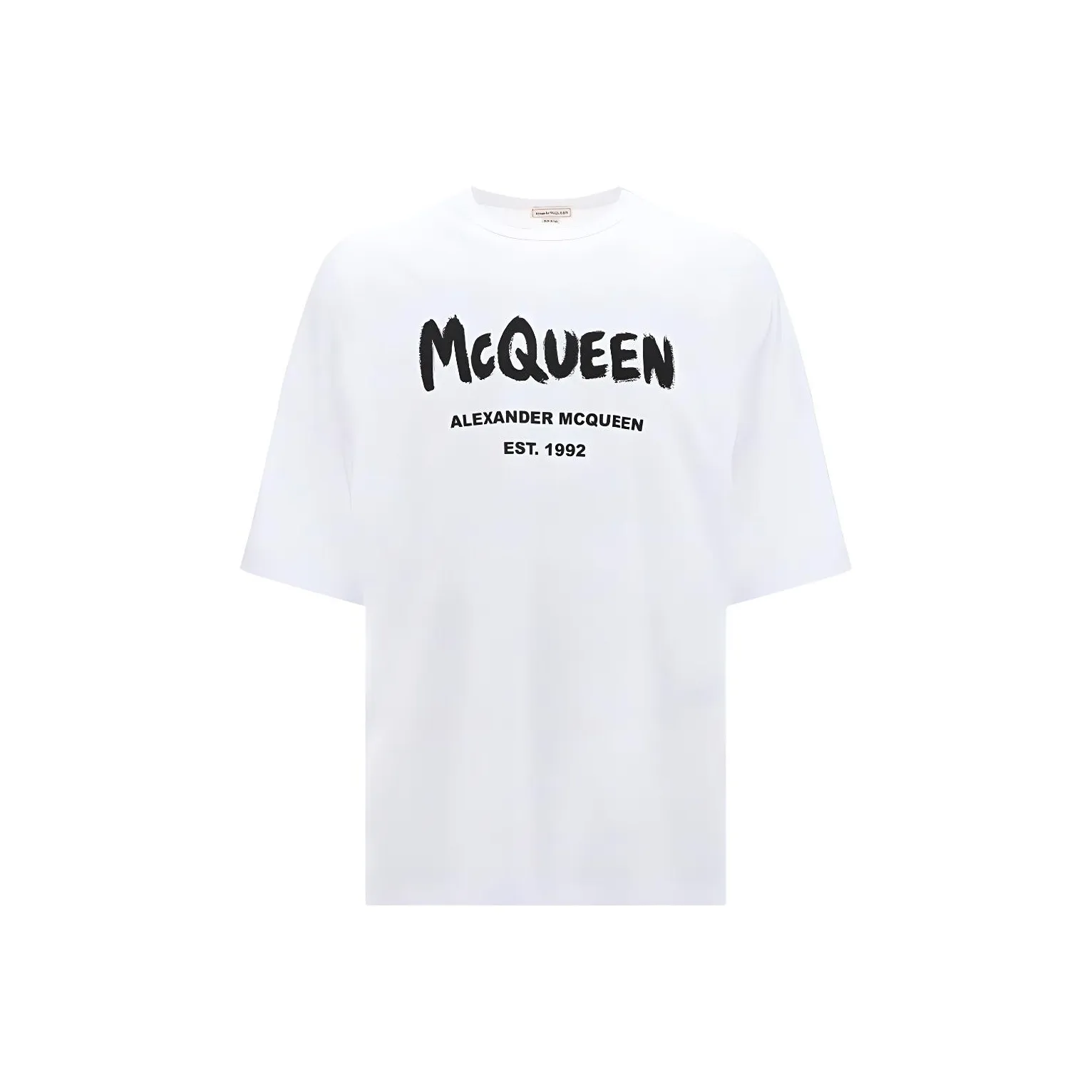 Alexander McQueen Logo Letter Print Crew Neck Short Sleeved T Shirt Men's White