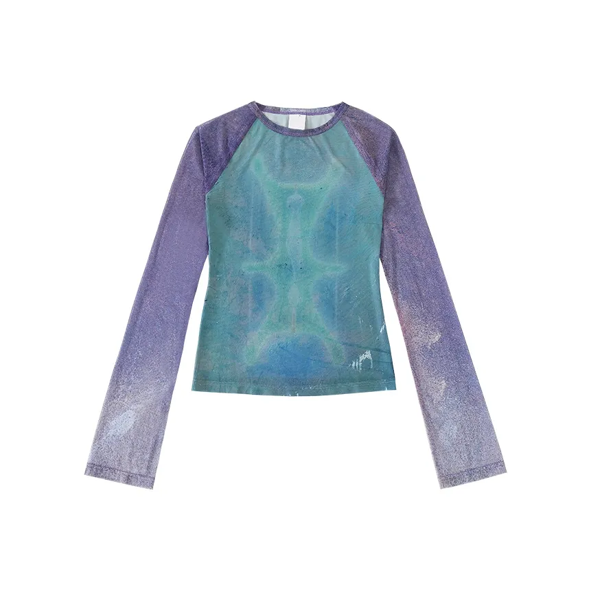 CONP Вышитая версия Зеленая-фиолетовая Унисекс Футболка